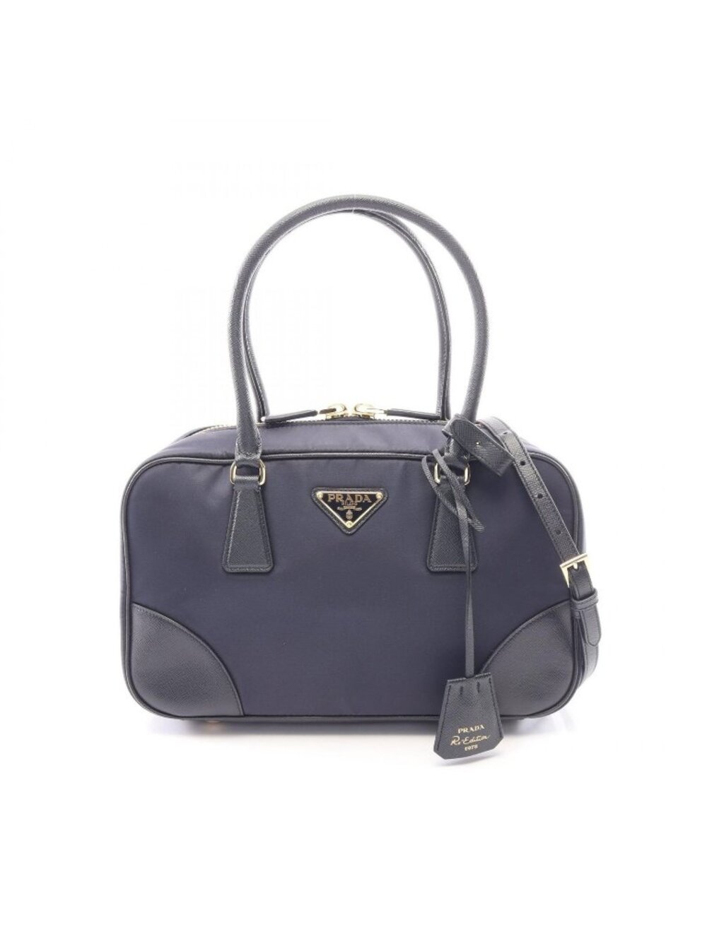 Prada Handbag Re Edition Re-Nylon Tessuto Saffiano Navy Black Nylon Leather